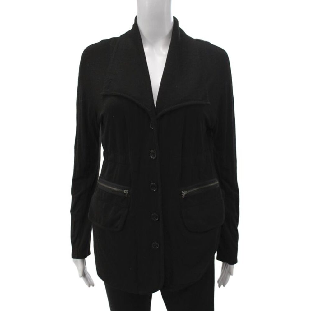 Yansi Fugel Women Basic Jacket Black Button 90% Rayon Long Sleeve Size S